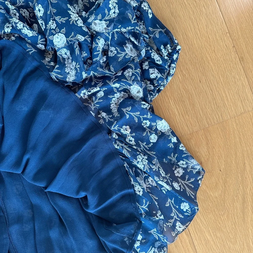 Ulla Johnson - Navy Floral Silk Ruffle Long Sleeve Dress - 4/S - Picture 8 of 9